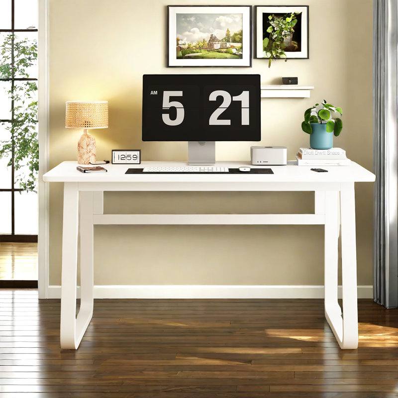Modern Home Office Writing Desk White Minimalism Computer Desk Simple Style Standing Table for Work Study Bedroom Latitude Run Size 29.5 H x 39.37